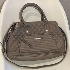 Steve Madden Gray Loraine Quilted Satchel Shoulder Purse Handbag Taupe